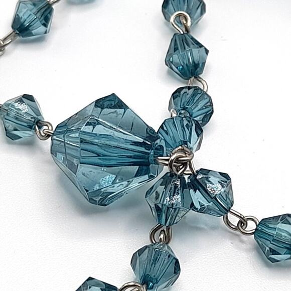 Vintage Blue Bicone Acrylic Bead Necklace, Wire Wrapped, No Clasp, 48 Inches - Picture 2 of 12